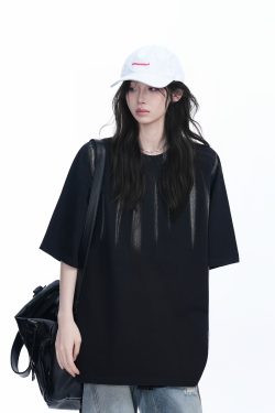 American Retro Tie-Dye Oversized Short Sleeve T-Shirt for Women - Trendy Round Neck Casual Top with Y2K Vibe