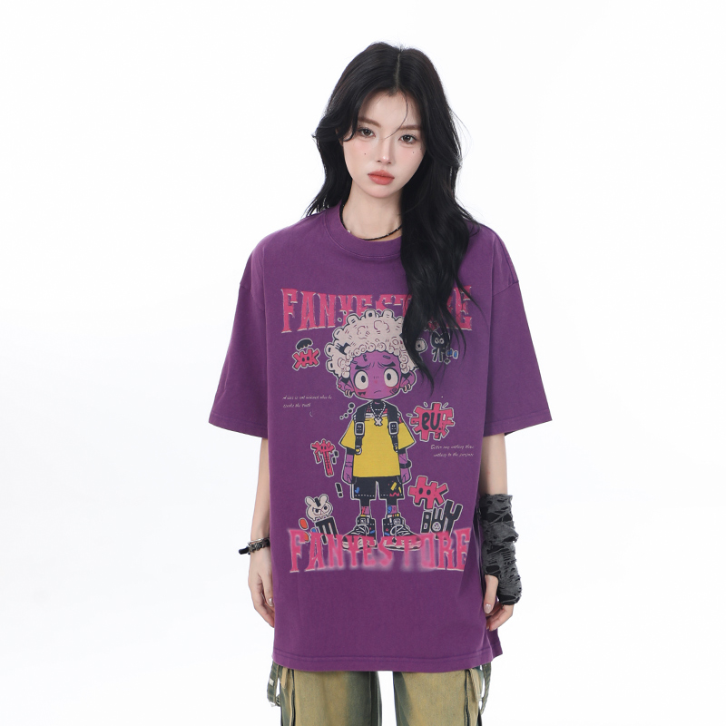 American Retro Trendy Women's Vintage Loose Fit Short Sleeve T-Shirt - "Sit and Eat Until the Mountains Are Empty," Heavy-Duty Cotton Summer Top American Retro Trendy Women's Vintage Loose Fit Short Sleeve T-Shirt - "Sit and Eat Until the Mountains Are Empty," Heavy-Duty Cotton Summer Top