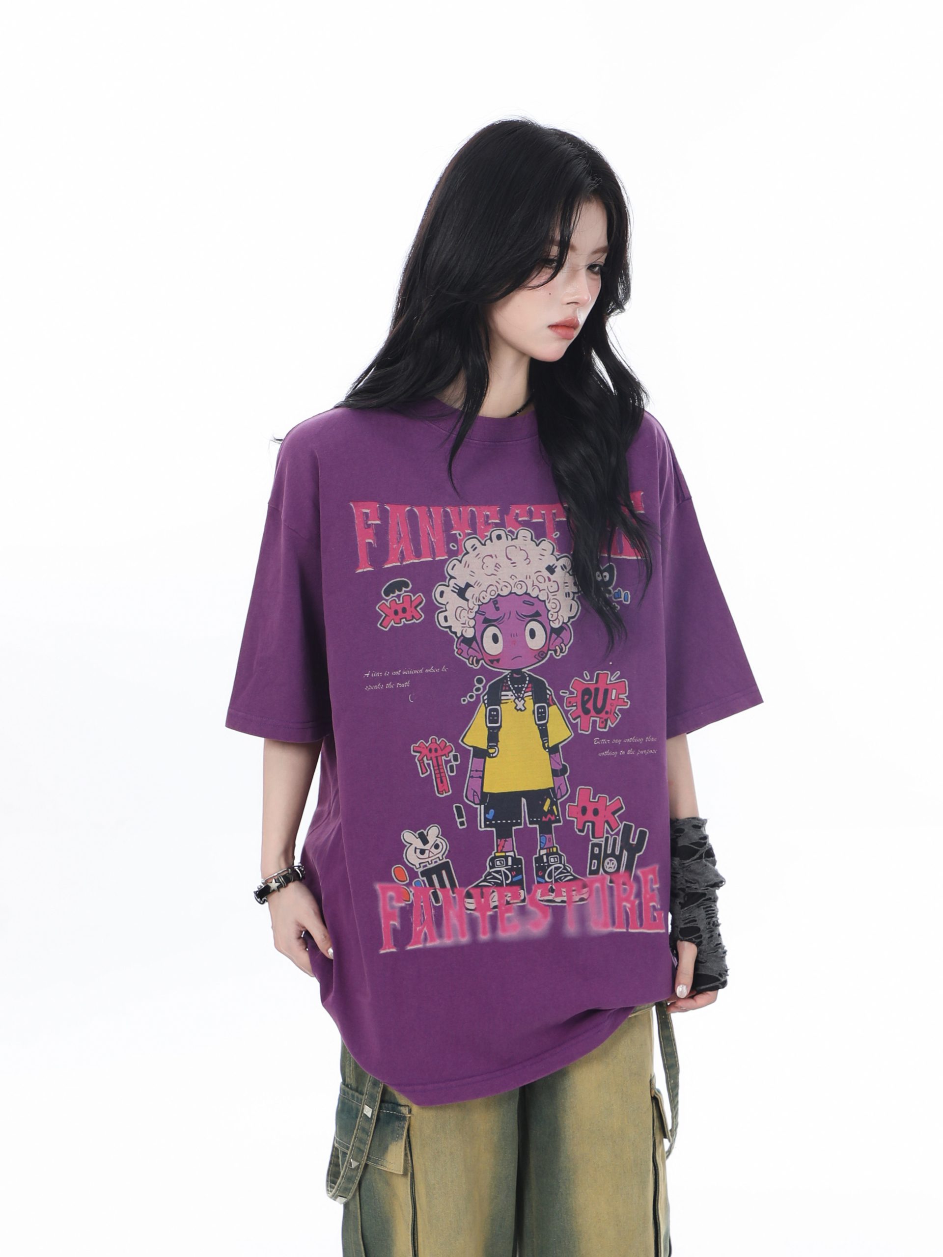 American Retro Trendy Women's Vintage Loose Fit Short Sleeve T-Shirt - "Sit and Eat Until the Mountains Are Empty," Heavy-Duty Cotton Summer Top American Retro Trendy Women's Vintage Loose Fit Short Sleeve T-Shirt - "Sit and Eat Until the Mountains Are Empty," Heavy-Duty Cotton Summer Top