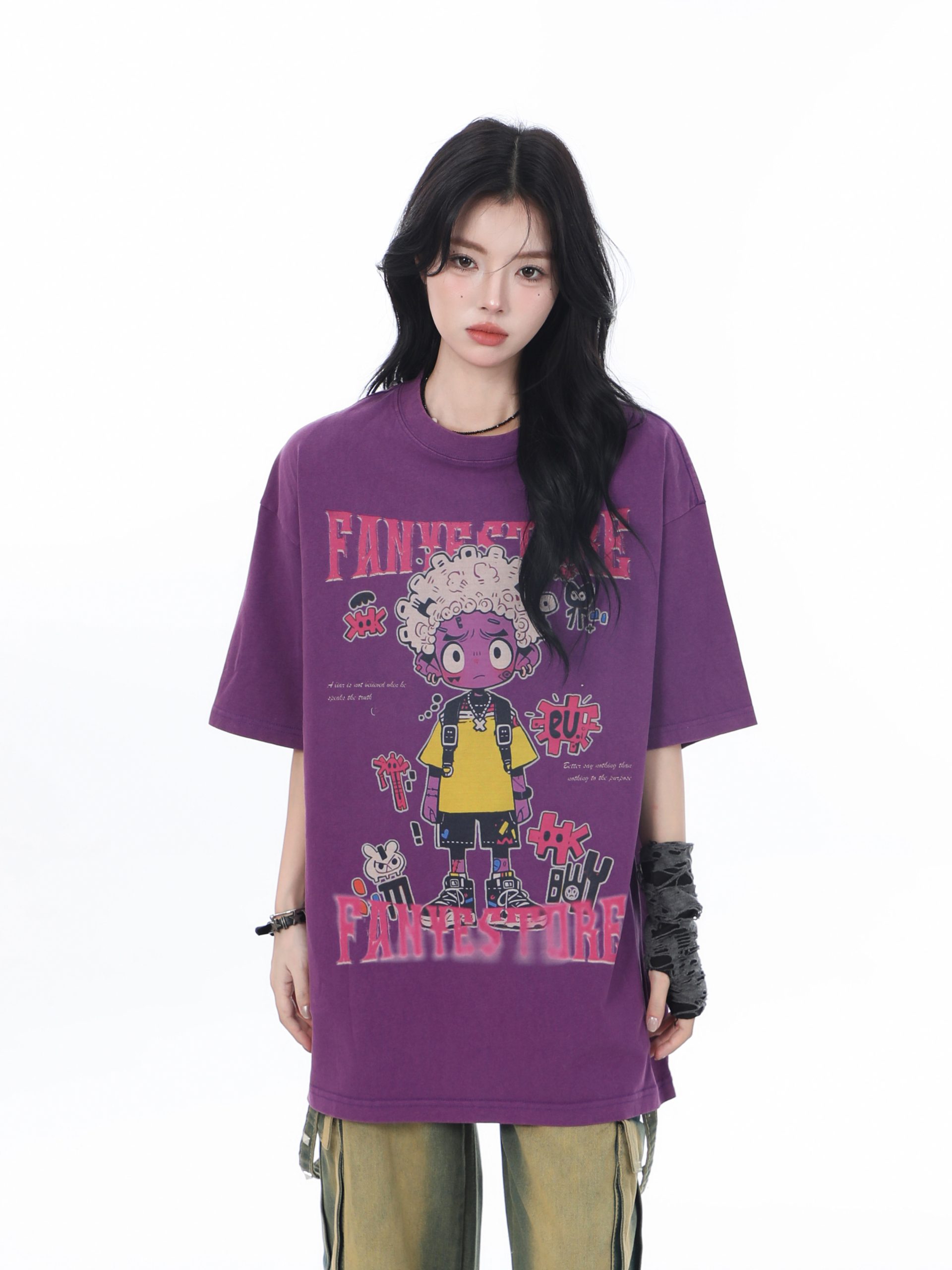 American Retro Trendy Women's Vintage Loose Fit Short Sleeve T-Shirt - "Sit and Eat Until the Mountains Are Empty," Heavy-Duty Cotton Summer Top American Retro Trendy Women's Vintage Loose Fit Short Sleeve T-Shirt - "Sit and Eat Until the Mountains Are Empty," Heavy-Duty Cotton Summer Top