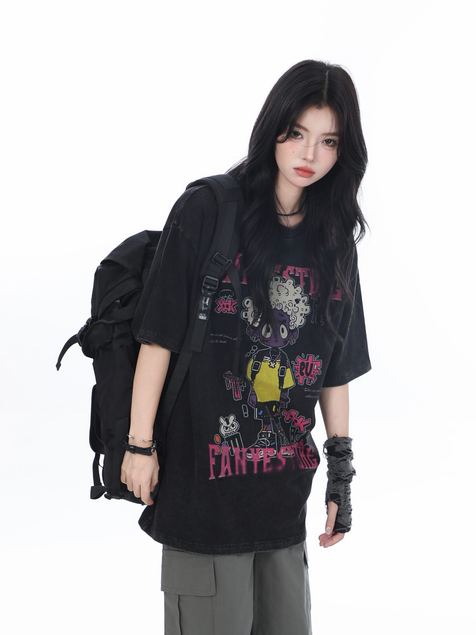 American Retro Trendy Women's Vintage Loose Fit Short Sleeve T-Shirt - "Sit and Eat Until the Mountains Are Empty," Heavy-Duty Cotton Summer Top American Retro Trendy Women's Vintage Loose Fit Short Sleeve T-Shirt - "Sit and Eat Until the Mountains Are Empty," Heavy-Duty Cotton Summer Top