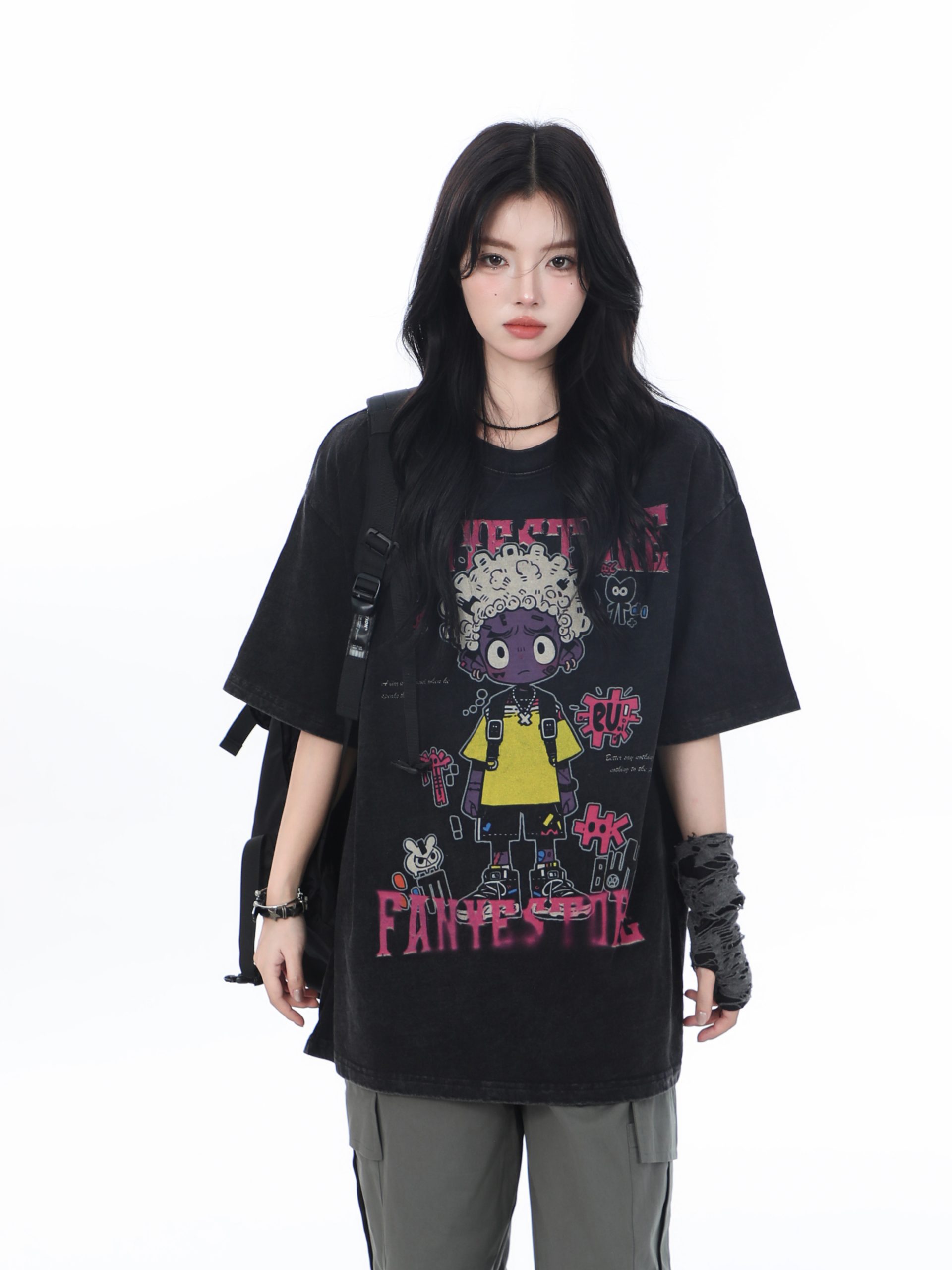 American Retro Trendy Women's Vintage Loose Fit Short Sleeve T-Shirt - "Sit and Eat Until the Mountains Are Empty," Heavy-Duty Cotton Summer Top American Retro Trendy Women's Vintage Loose Fit Short Sleeve T-Shirt - "Sit and Eat Until the Mountains Are Empty," Heavy-Duty Cotton Summer Top