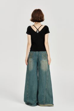 American Retro V-Neck Short Sleeve T-Shirt for Women - Summer Slim Fit Top, Millennial Style, Y2K Fashion