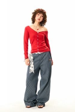 American Retro Vertical Striped Loose Wide-Leg Pants for Women - Versatile Casual Style Inspired by Y2K Fashion