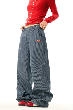 American Retro Vertical Striped Loose Wide-Leg Pants for Women - Versatile Casual Style Inspired by Y2K Fashion