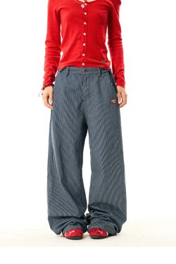 American Retro Vertical Striped Loose Wide-Leg Pants for Women - Versatile Casual Style Inspired by Y2K Fashion