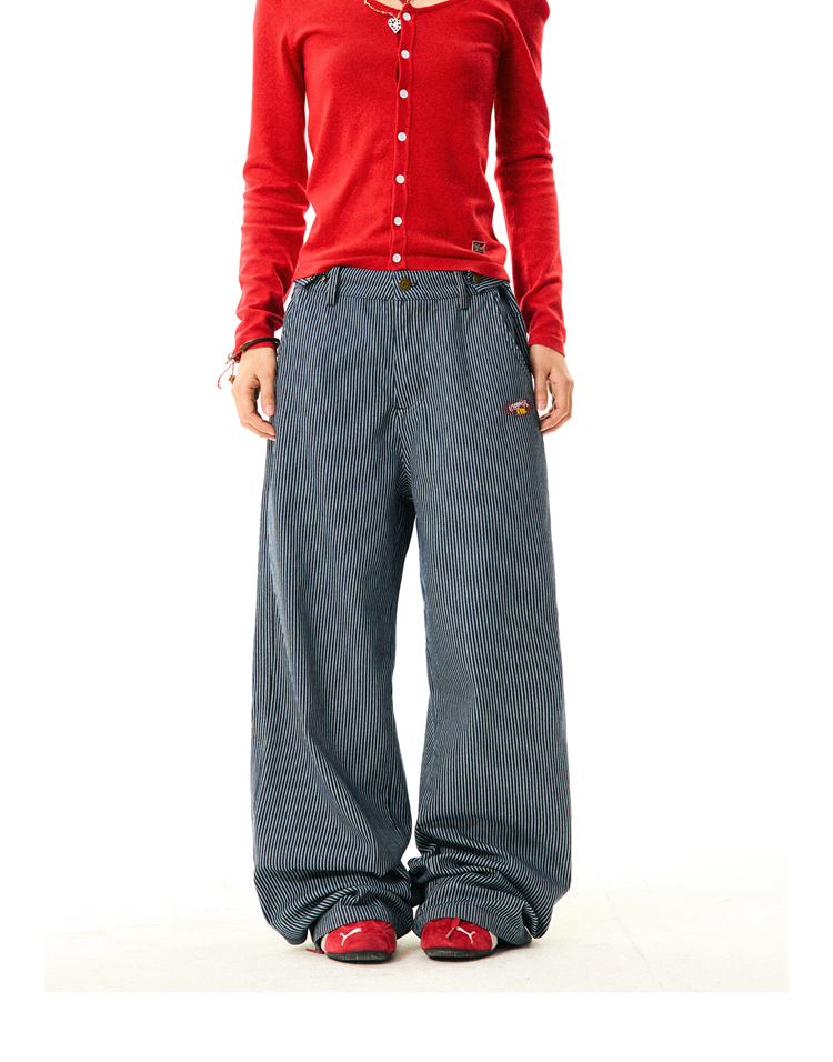 American Retro Vertical Striped Loose Wide-Leg Pants for Women - Versatile Casual Style Inspired by Y2K Fashion American Retro Vertical Striped Loose Wide-Leg Pants for Women - Versatile Casual Style Inspired by Y2K Fashion