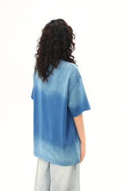 American Retro Washed Gradient Heavyweight Short-Sleeve T-Shirt for Women - Summer Versatile Loose Fit Top, Y2K Style