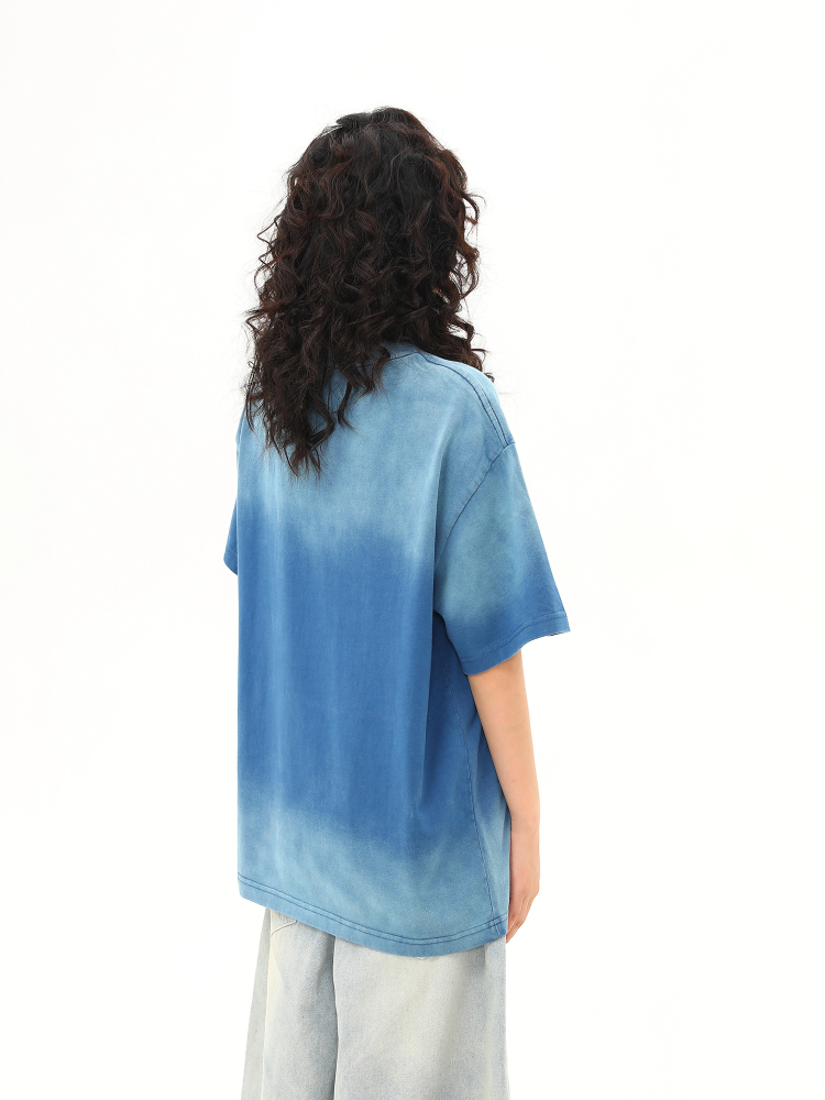 American Retro Washed Gradient Heavyweight Short-Sleeve T-Shirt for Women - Summer Versatile Loose Fit Top, Y2K Style American Retro Washed Gradient Heavyweight Short-Sleeve T-Shirt for Women - Summer Versatile Loose Fit Top, Y2K Style