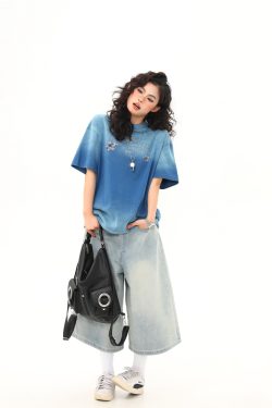 American Retro Washed Gradient Heavyweight Short-Sleeve T-Shirt for Women - Summer Versatile Loose Fit Top, Y2K Style