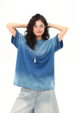 American Retro Washed Gradient Heavyweight Short-Sleeve T-Shirt for Women - Summer Versatile Loose Fit Top, Y2K Style