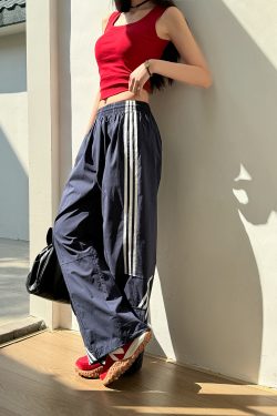 American Retro Wide-Leg Workwear Pants for Women - Light Fabric Dark Blue Casual Slimming Long Pants for Spring and Summer