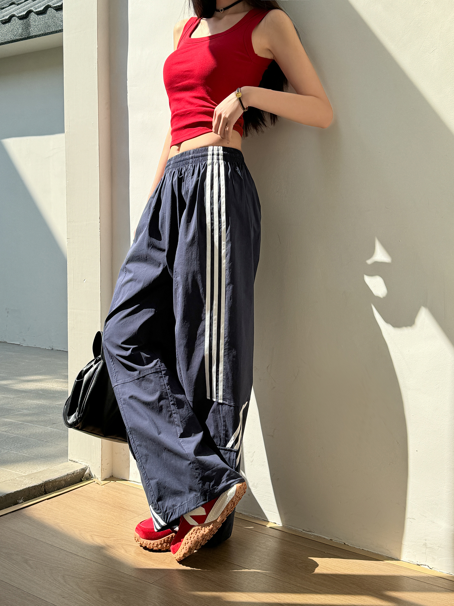 American Retro Wide-Leg Workwear Pants for Women - Light Fabric Dark Blue Casual Slimming Long Pants for Spring and Summer American Retro Wide-Leg Workwear Pants for Women - Light Fabric Dark Blue Casual Slimming Long Pants for Spring and Summer