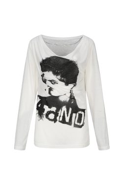 American Street Style Long Sleeve Women's Summer Portrait Print Sun Protection Loose T-Shirt Top for Hot Girls