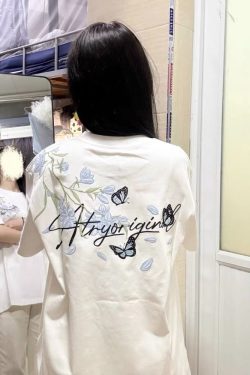 American Style Embroidery Orchid Butterfly Short Sleeve T-Shirt for Women - Summer 2025 High-End Fresh Top