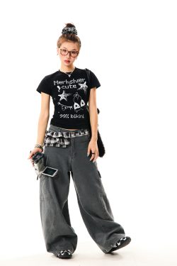 American Style Fun Pixel Print Short Sleeve T-Shirt for Women - Summer Slim Fit Cropped Top, Trendy Y2K Fashion