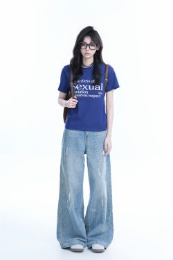 American Style Heavy-Duty Washed Gradient Short Sleeve T-Shirt for Women - Oversized Loose Fit Tee