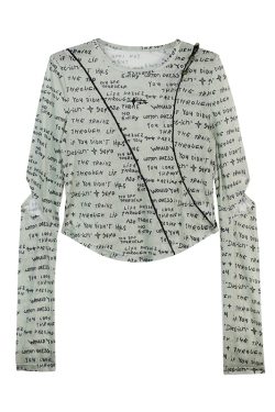 American-Style Long-Sleeve Cropped T-Shirt for Women - Sweet Cool Letter Print, Spicy Girl Fashion, 2024 Trendy Look