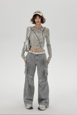 American-Style Long-Sleeve Cropped T-Shirt for Women - Sweet Cool Letter Print, Spicy Girl Fashion, 2024 Trendy Look