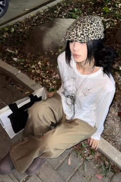 American Style Long Sleeve T-Shirt for Women, Summer Shell Print, Sheer Sun Protection Cover-Up, Loose Fit, Trendy Couple's Top