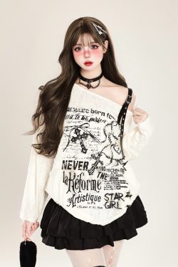 American Style Off-Shoulder T-Shirt for Women - Spicy Girl Spring Long Sleeve Top with Sun Protection and Loose Fit