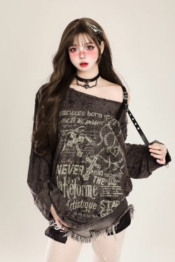 American Style Off-Shoulder T-Shirt for Women - Spicy Girl Spring Long Sleeve Top with Sun Protection and Loose Fit