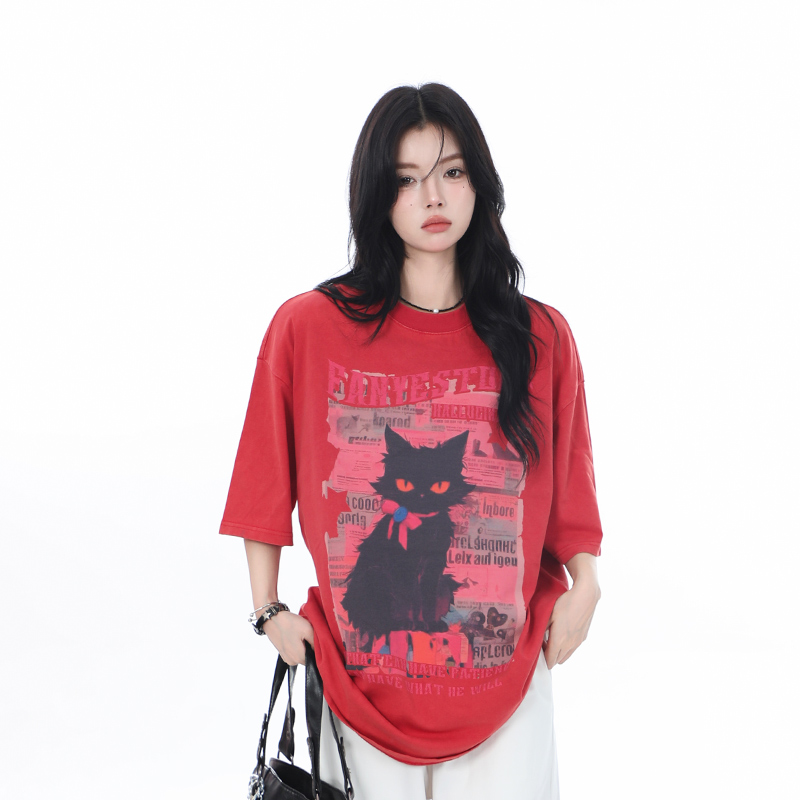 American-Style Oversized Heavy-Duty Washed Short Sleeve T-Shirt for Women - Summer Pure Cotton Loose Fit Trendy Top American-Style Oversized Heavy-Duty Washed Short Sleeve T-Shirt for Women - Summer Pure Cotton Loose Fit Trendy Top