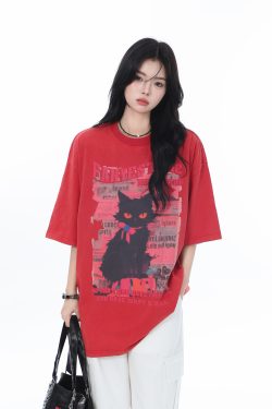 American-Style Oversized Heavy-Duty Washed Short Sleeve T-Shirt for Women - Summer Pure Cotton Loose Fit Trendy Top