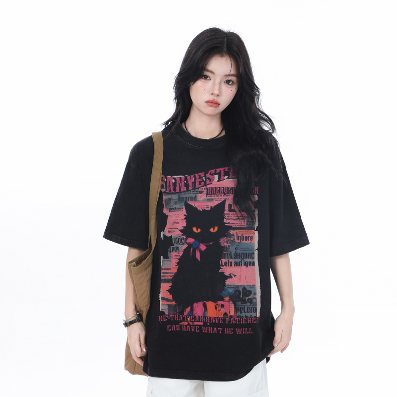 American-Style Oversized Heavy-Duty Washed Short Sleeve T-Shirt for Women - Summer Pure Cotton Loose Fit Trendy Top American-Style Oversized Heavy-Duty Washed Short Sleeve T-Shirt for Women - Summer Pure Cotton Loose Fit Trendy Top