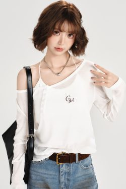 American-Style Oversized Round Neck Sheer Pullover Top for Women - Embroidered Spicy Girl Summer Fashion