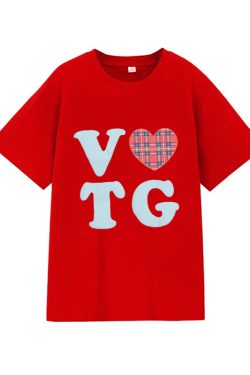 American Style Oversized Short Sleeve Women's Summer Heart Letter Print Loose Round Neck T-Shirt | High Street Fashion