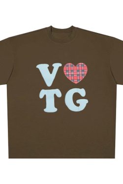 American Style Oversized Short Sleeve Women's Summer Heart Letter Print Loose Round Neck T-Shirt | High Street Fashion