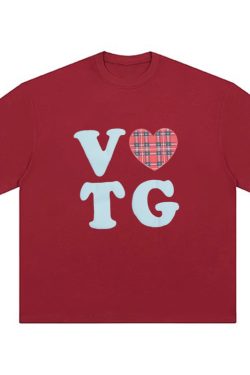 American Style Oversized Short Sleeve Women's Summer Heart Letter Print Loose Round Neck T-Shirt | High Street Fashion