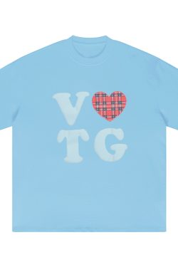 American Style Oversized Short Sleeve Women's Summer Heart Letter Print Loose Round Neck T-Shirt | High Street Fashion