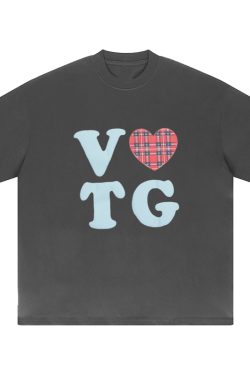 American Style Oversized Short Sleeve Women's Summer Heart Letter Print Loose Round Neck T-Shirt | High Street Fashion