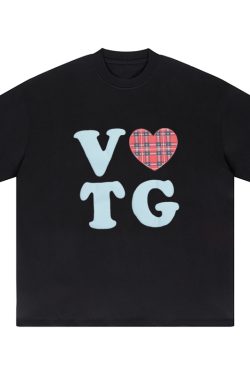 American Style Oversized Short Sleeve Women's Summer Heart Letter Print Loose Round Neck T-Shirt | High Street Fashion