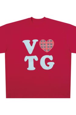 American Style Oversized Short Sleeve Women's Summer Heart Letter Print Loose Round Neck T-Shirt | High Street Fashion