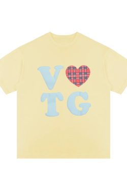 American Style Oversized Short Sleeve Women's Summer Heart Letter Print Loose Round Neck T-Shirt | High Street Fashion