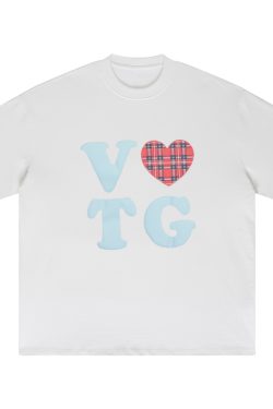 American Style Oversized Short Sleeve Women's Summer Heart Letter Print Loose Round Neck T-Shirt | High Street Fashion