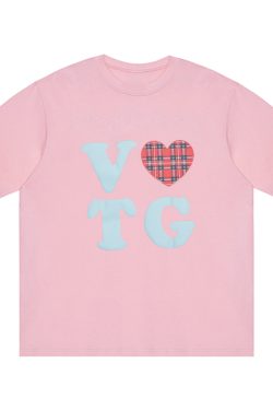 American Style Oversized Short Sleeve Women's Summer Heart Letter Print Loose Round Neck T-Shirt | High Street Fashion