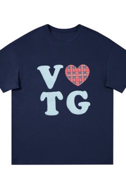 American Style Oversized Short Sleeve Women's Summer Heart Letter Print Loose Round Neck T-Shirt | High Street Fashion