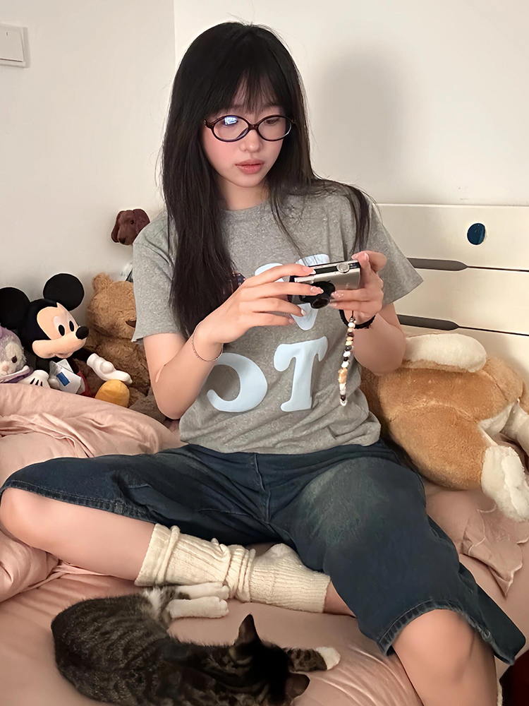 American Style Oversized Short Sleeve Women's Summer Heart Letter Print Loose Round Neck T-Shirt | High Street Fashion American Style Oversized Short Sleeve Women's Summer Heart Letter Print Loose Round Neck T-Shirt | High Street Fashion