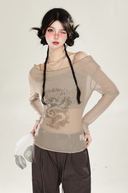 American-Style Red Off-Shoulder Mesh Cover-Up Two-Piece Set for Women - Sweet & Spicy Spring/Summer Sun Protection Long Sleeve Top