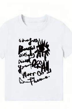 American Style Slim-Fit Short T-Shirt for Women - Summer Graffiti Print, Stretchy, Flattering Shoulder Top