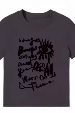 American Style Slim-Fit Short T-Shirt for Women - Summer Graffiti Print, Stretchy, Flattering Shoulder Top