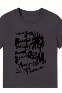 American Style Slim-Fit Short T-Shirt for Women - Summer Graffiti Print, Stretchy, Flattering Shoulder Top