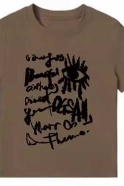 American Style Slim-Fit Short T-Shirt for Women - Summer Graffiti Print, Stretchy, Flattering Shoulder Top