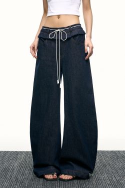 American-Style Spicy Girl Ruffled Wide-Leg Jeans - Curved Blade Design, Loose Fit, Spring/Summer Fashion, Trendy Casual Pants