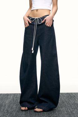 American-Style Spicy Girl Ruffled Wide-Leg Jeans - Curved Blade Design, Loose Fit, Spring/Summer Fashion, Trendy Casual Pants