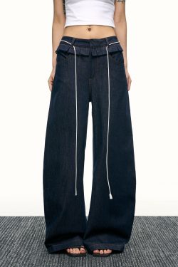 American-Style Spicy Girl Ruffled Wide-Leg Jeans - Curved Blade Design, Loose Fit, Spring/Summer Fashion, Trendy Casual Pants